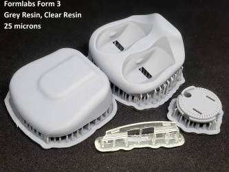 Prototype device housing on a Formlabs Form 3 3D printer